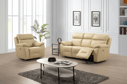 Renato Genuine Leather Cream Electric Power Recliner 3+1 Seater Sofa Set - Furniture Instore