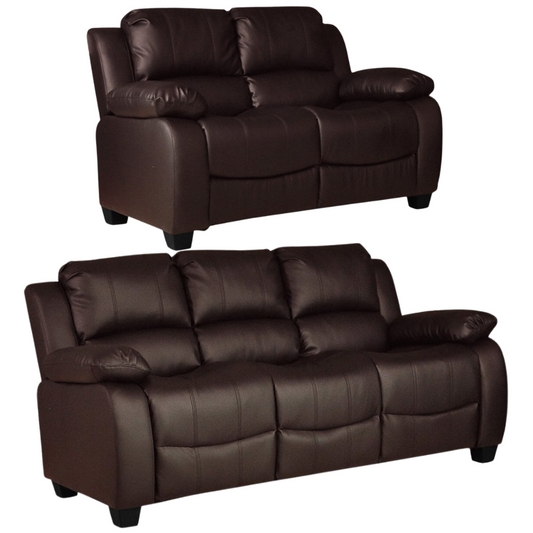 Valerie Brown Leather Modern 3+2 Seater Sofa Set