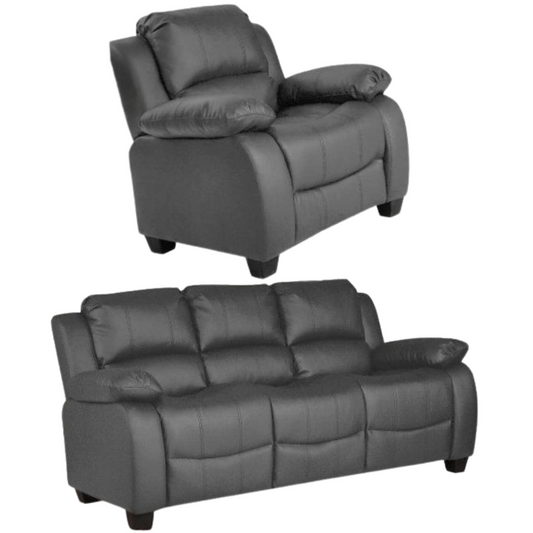 Valerie Grey Leather 3+1 Seater Sofa Set