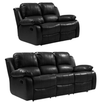 Valencia Black Leather Manual Recliner 3+2 Seater Sofa Set