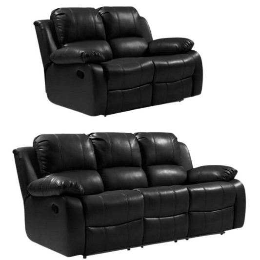 Valencia Black Leather Manual Recliner 3+2 Seater Sofa Set