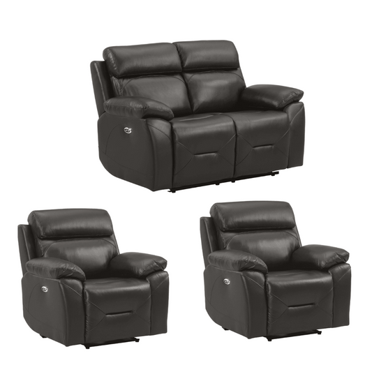 Renato Genuine Leather Grey Electric Power Recliner 2+1+1 Seater Sofa Set