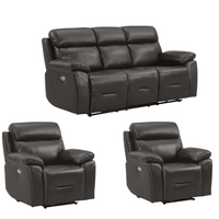 Renato Genuine Leather  Grey Electric Power Recliner 3+1+1 Seater Sofa Set
