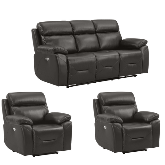 Renato Genuine Leather  Grey Electric Power Recliner 3+1+1 Seater Sofa Set