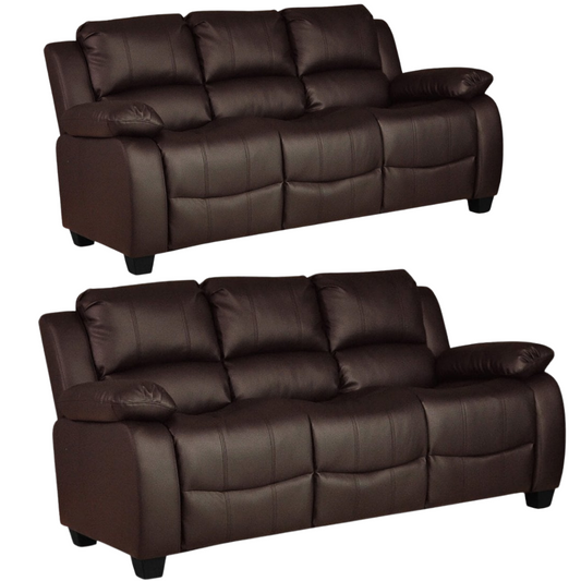 Valerie Brown Leather Modern 3+3 Seater Sofa Set