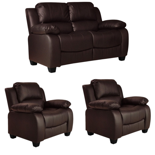 Valerie Brown Leather Modern 2+1+1 Seater Sofa Set