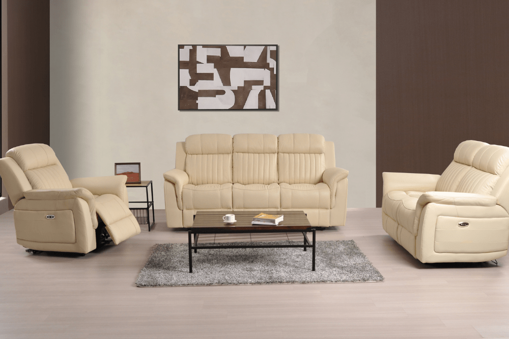 Cidliano Genuine Leather Cream Electric Power Recliner 3+2+1 Seater Sofa Set - Furniture Instore