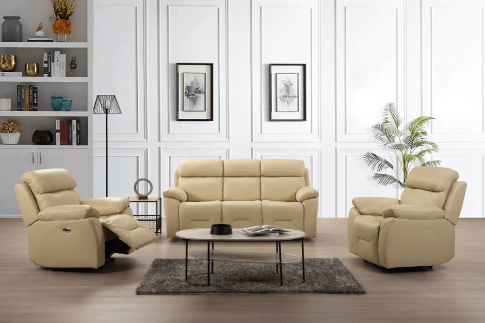 Renato Genuine Leather Cream Electric Power Recliner 3+1+1 Seater Sofa Set - Furniture Instore