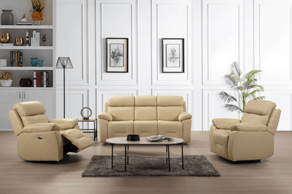 Renato Genuine Leather Cream Electric Power Recliner 3+1+1 Seater Sofa Set - Furniture Instore