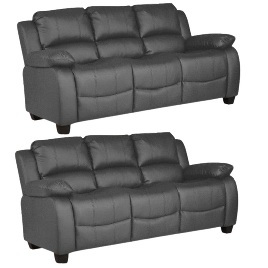 Valerie Grey Leather 3+3 Seater Sofa Set