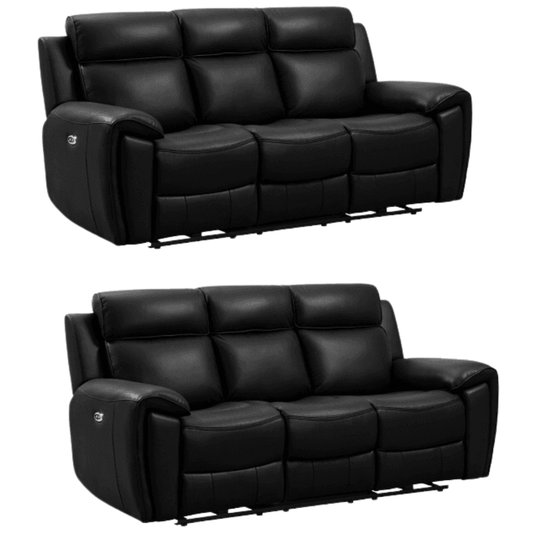Annecy Genuine Leather Black Electric Power Recliner 3+3 Seater Sofa Set