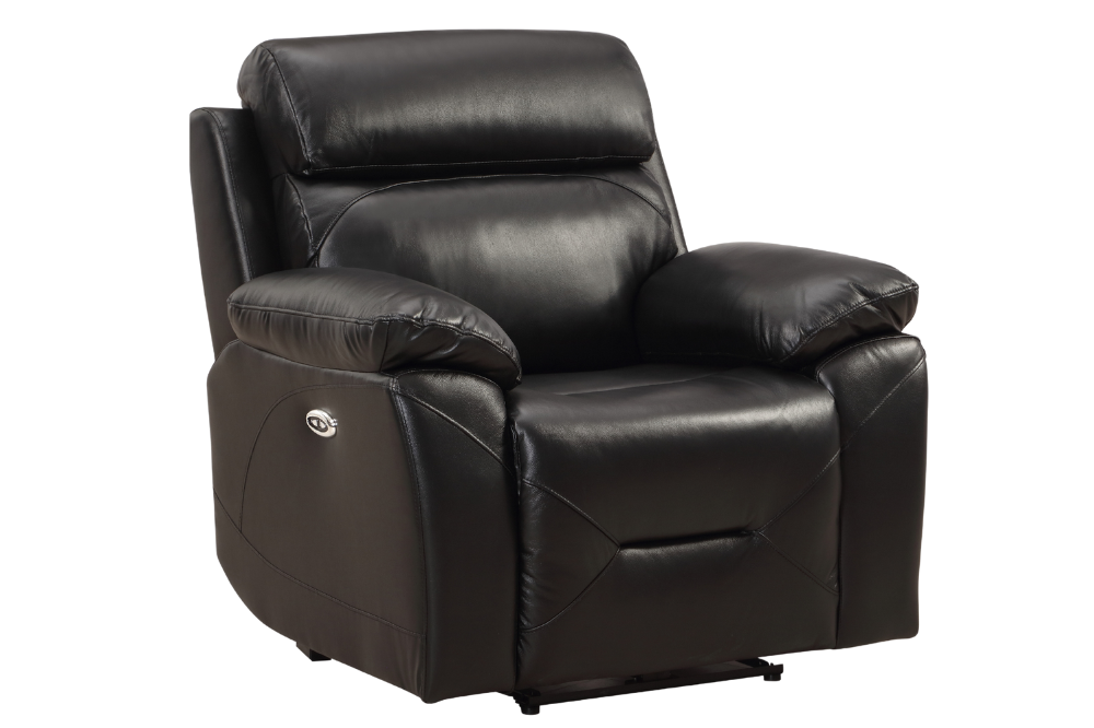 Renato Genuine Leather Black Electric Power Recliner 2+1 Seater Sofa Set