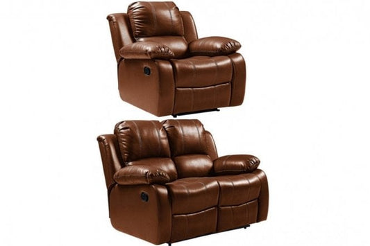 Valencia Tan Leather Manual Recliner 2+1 Seater Sofa Set
