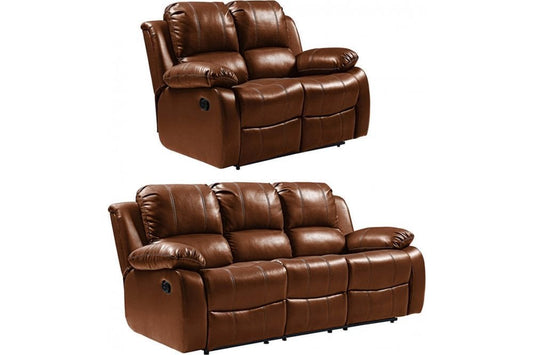 Valencia Tan Leather Manual Recliner 3+2 Seater Sofa Set