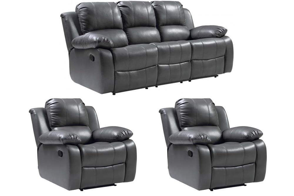 Valencia Grey Leather Manual Recliner 3+1+1 Seater Sofa Set