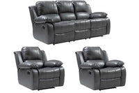 Valencia Grey Leather Manual Recliner 3+1+1 Seater Sofa Set