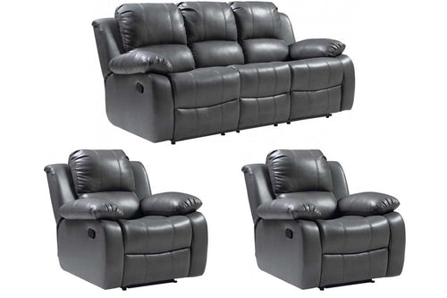 Valencia Grey Leather Manual Recliner 3+1+1 Seater Sofa Set