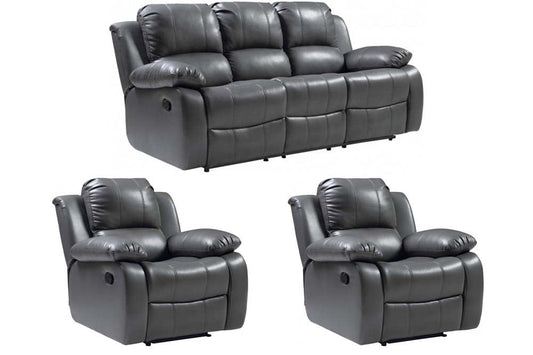Valencia Grey Leather Manual Recliner 3+1+1 Seater Sofa Set