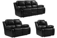 Valencia Black Leather Manual Recliner 3+2+1 Seater Sofa Set