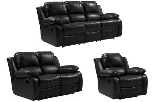 Valencia Black Leather Manual Recliner 3+2+1 Seater Sofa Set