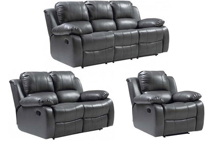 Valencia Grey Leather Manual Recliner 3+2+1 Seater Sofa Set