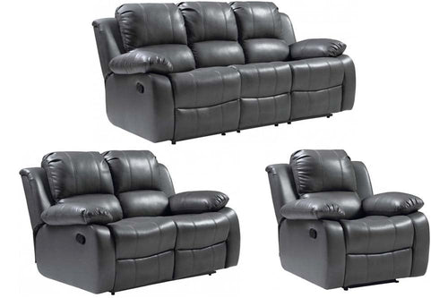 Valencia Grey Leather Manual Recliner 3+2+1 Seater Sofa Set