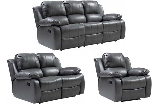 Valencia Grey Leather Manual Recliner 3+2+1 Seater Sofa Set