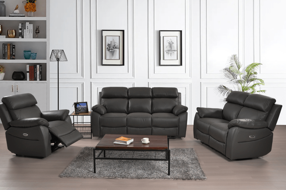 Dandrea Genuine Leather Grey Electric Power Recliner 3+2+1 Seater Sofa Set - Furniture Instore