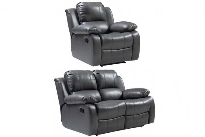 Valencia Grey Leather Manual Recliner 2+1 Seater Sofa Set