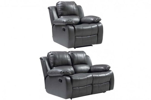 Valencia Grey Leather Manual Recliner 2+1 Seater Sofa Set