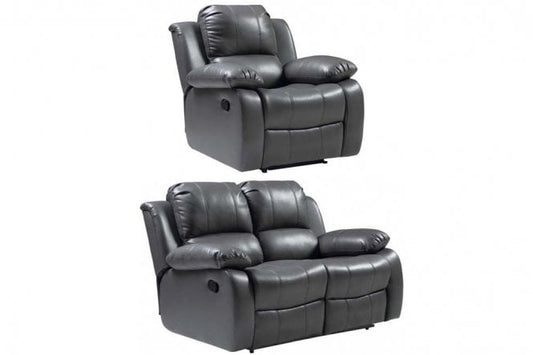 Valencia Grey Leather Manual Recliner 2+1 Seater Sofa Set