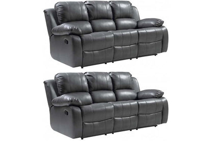 Valencia Grey Leather Manual Recliner 3+3 Seater Sofa Set