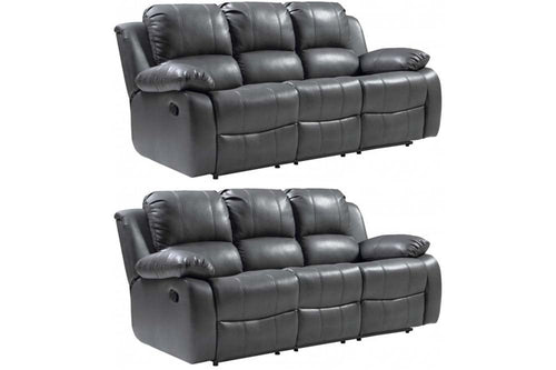 Valencia Grey Leather Manual Recliner 3+3 Seater Sofa Set