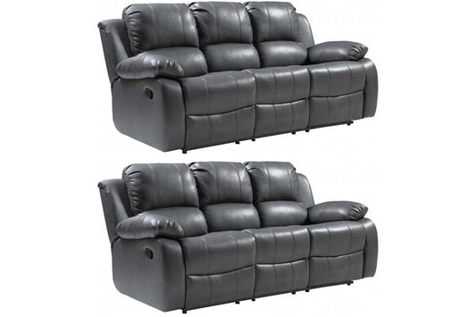 Valencia Grey Leather Manual Recliner 3+3 Seater Sofa Set