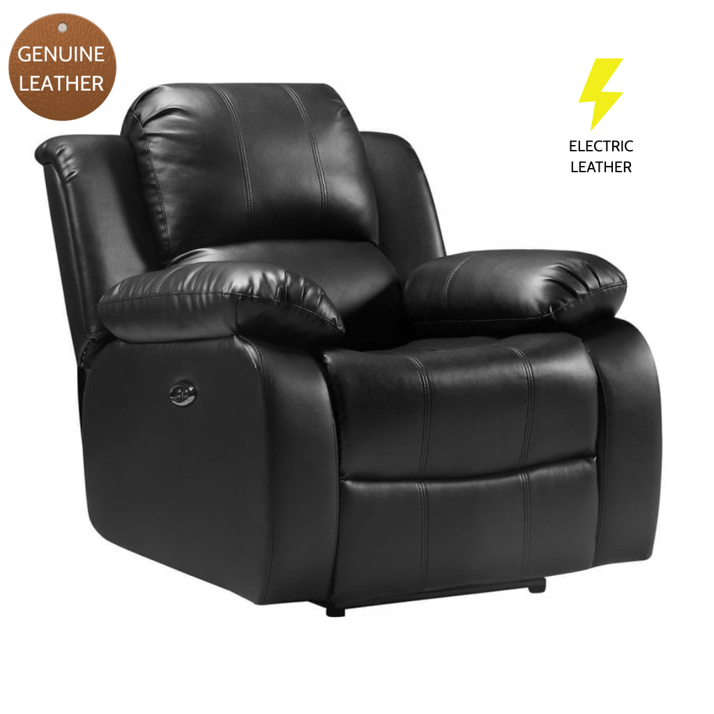 Valencia Genuine Black Leather 3+2+1 Seater Electric Power Recliner Sofa Set - Furniture Instore