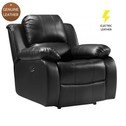 Valencia Genuine Black Leather 3+2+1 Seater Electric Power Recliner Sofa Set - Furniture Instore