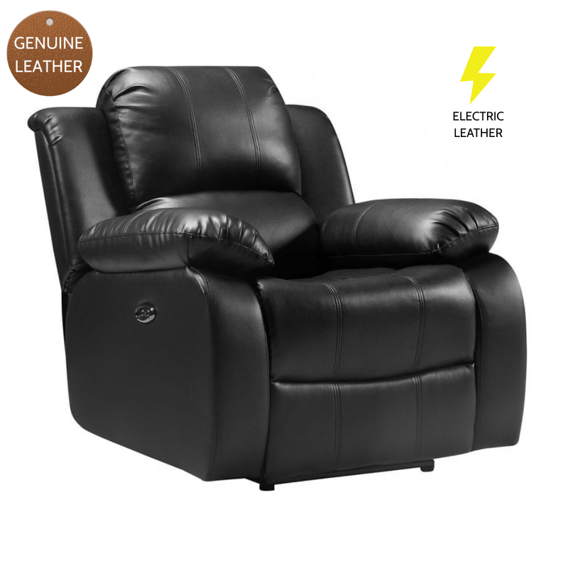 Valencia Genuine Black Leather 3+2+1 Seater Electric Power Recliner Sofa Set - Furniture Instore