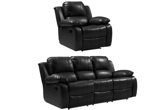 Valencia Black Leather Manual Recliner 3+1 Seater Sofa Set