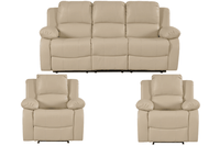 Valencia Cream Leather Manual Recliner 3+1+1 Seater Sofa Set