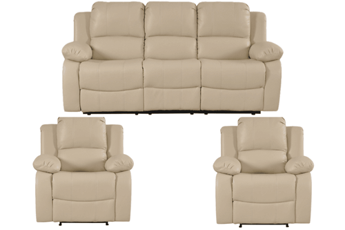 Valencia Cream Leather Manual Recliner 3+1+1 Seater Sofa Set