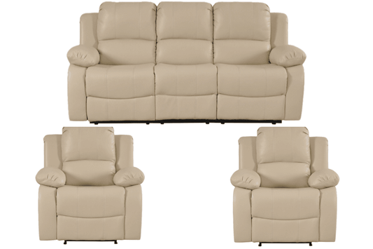 Valencia Cream Leather Manual Recliner 3+1+1 Seater Sofa Set