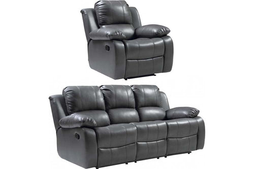 Valencia Grey Leather Manual Recliner 3+1 Seater Sofa Set