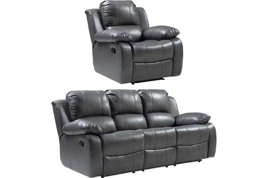 Valencia Grey Leather Manual Recliner 3+1 Seater Sofa Set