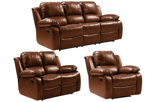 Valencia Tan Leather Manual Recliner 3+2+1 Seater Sofa Set