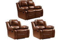 Valencia Tan Leather Manual Recliner 2+1+1 Seater Sofa Set