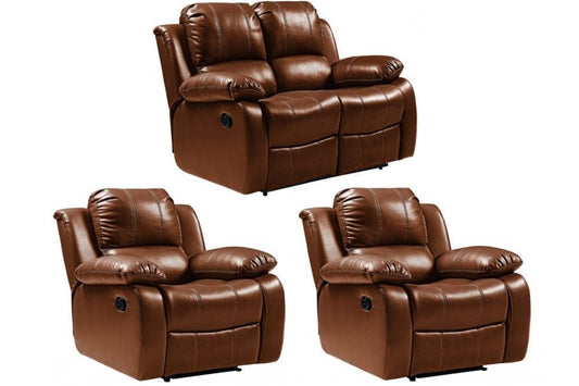 Valencia Tan Leather Manual Recliner 2+1+1 Seater Sofa Set