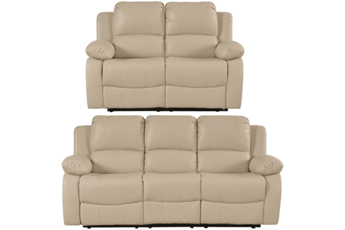 Valencia Cream Leather Manual Recliner 3+2 Seater Sofa Set