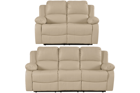 Valencia Cream Leather Manual Recliner 3+2 Seater Sofa Set