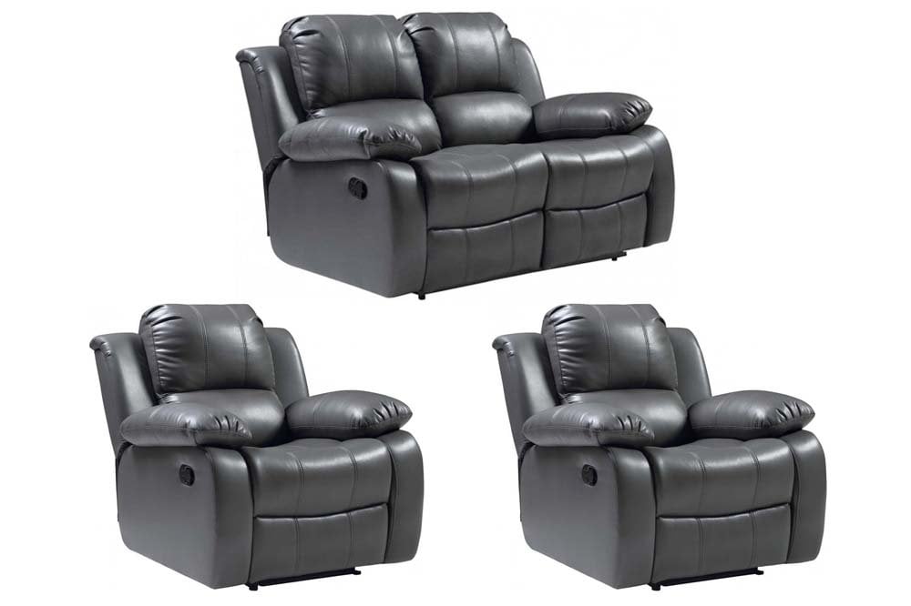Valencia Grey Leather Manual Recliner 2+1+1 Seater Sofa Set