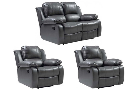 Valencia Grey Leather Manual Recliner 2+1+1 Seater Sofa Set